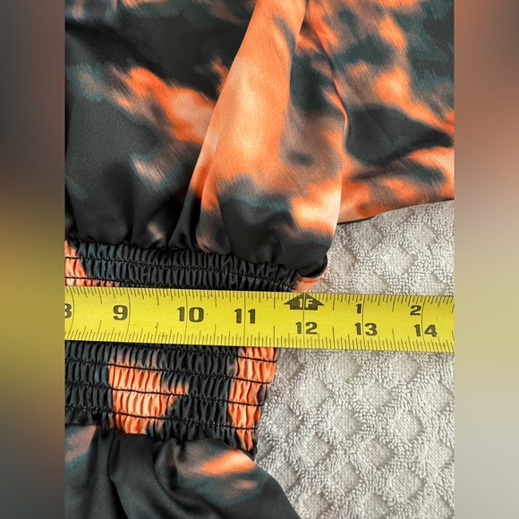 Camila Coelho Amelia Romper in Orange Teal Tie Dye Black XS Satin Kimono Sleeve - Picture 15 of 16